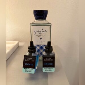 Bath & Body Works Gingham Shower Gel and Wallflowers Set - Blue and White